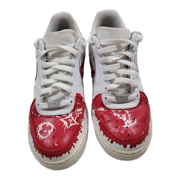2014 Air Force One Hand Painted Red And White Theme 6.5y Size 8 Women's - Picture 2 of 12